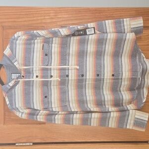 Billabong 100% cotton Striped Hooded Men's Shirt Size MEDIUM